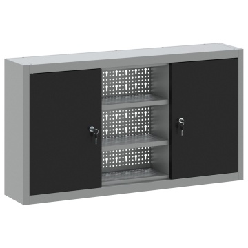 Dulap de unelte montat pe perete cu panou cu cârlige Negru 100x20x55 cm Oțel - Img 2