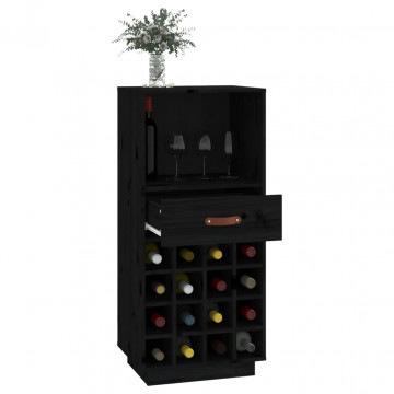 Dulap de vinuri, negru, 45x34x100 cm, lemn masiv de pin - Img 4
