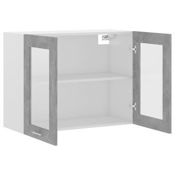 Dulap din sticlă suspendat gri beton 80x31x60 cm lemn prelucrat - Img 8