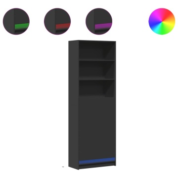 Dulap înalt cu LED negru 69x32,5x200 cm lemn prelucrat - Img 2