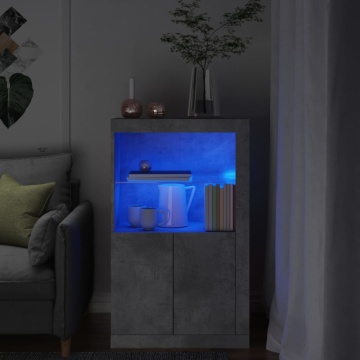 Dulap lateral cu lumini LED, gri beton, lemn prelucrat - Img 1