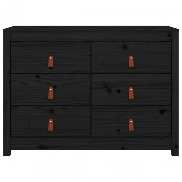 Dulap lateral, negru, 100x40x72 cm, lemn masiv de pin - Img 3