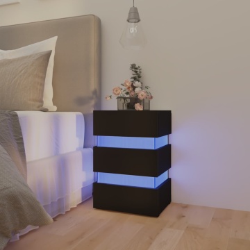 Dulap noptieră, cu LED, negru, 45x35x67 cm, lemn prelucrat - Img 1