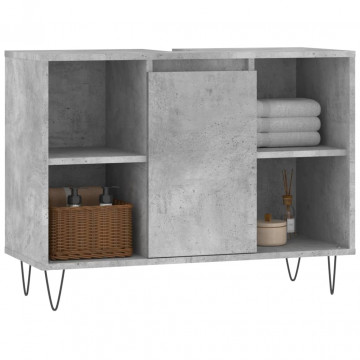 Dulap pentru baie, gri beton, 80x33x60 cm, lemn compozit - Img 3