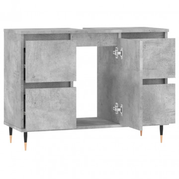Dulap pentru baie, gri beton, 80x33x60 cm, lemn compozit - Img 4