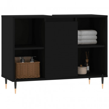 Dulap pentru baie, negru, 80x33x60 cm, lemn compozit - Img 3
