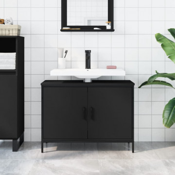 Dulap pentru chiuvetă baie, negru, 80x30x60 cm, lemn prelucrat - Img 3