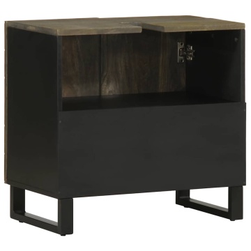 Dulap pentru chiuvetă negru 62x33x58 cm lemn masiv de mango - Img 8