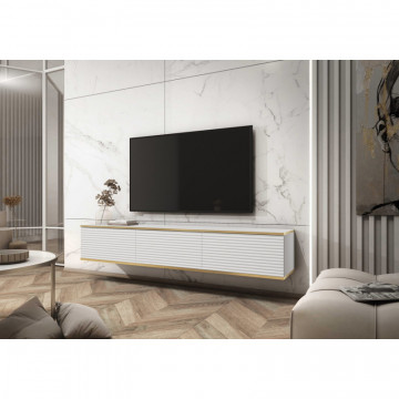 Dulap TV Bari BA04 MDF, alb, 175 cm 3D - Img 3