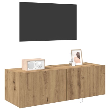 Dulap TV cu iluminare LED Stejar Artisan 100x35x31 cm - Img 3
