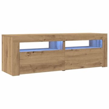 Dulap TV cu LED stejar artizanal 120x35x40 cm lemn prelucrat - Img 3