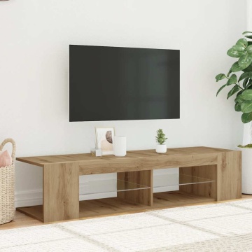 Dulap TV cu LED stejar artizanal 135x39x30 cm lemn prelucrat - Img 4