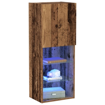 Dulap TV cu LED-uri, lemn vechi, 40,5x30x102 cm - Img 3