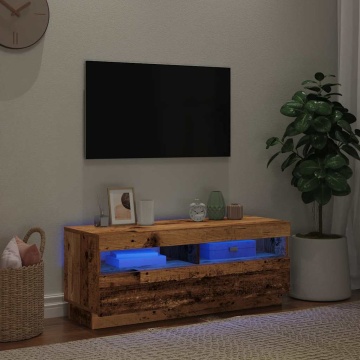 Dulap TV cu lumini LED lemn vechi 100x35x40 cm lemn prelucrat - Img 8