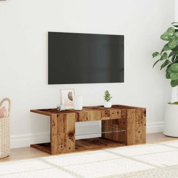 Dulap TV cu lumini LED lemn vechi 90x39x30 cm lemn prelucrat - Img 3