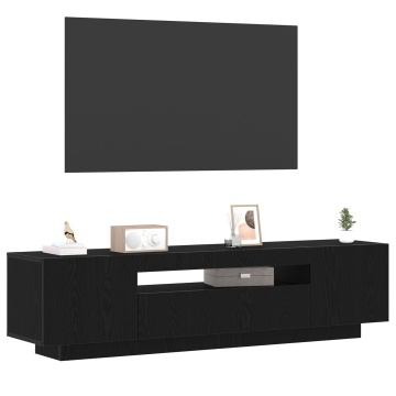 Dulap TV cu lumini LED Negru și Stejar 160x35x40 cm din Lemn - Img 3
