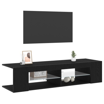 Dulap TV cu lumini LED, stejar negru, 135x39x30cm, lemn prelucrat - Img 3