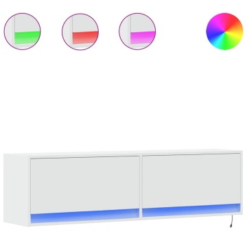 Dulap TV de perete cu lumini LED, alb, 140x31x38 cm - Img 2