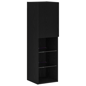 Dulap TV LED Stejar Negru 30,5x30x102 cm Lemn Prelucrat - Img 2