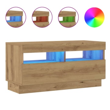 Dulap TV lumini LED stejar artizanal 80x35x40 cm lemn prelucrat - Img 2
