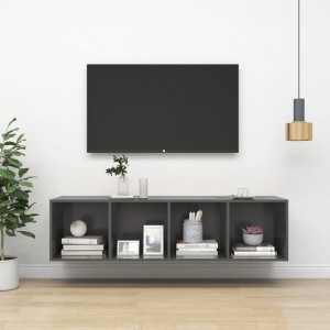 Dulap TV montat pe perete, gri extralucios, 37x37x142,5 cm, PAL - Img 1