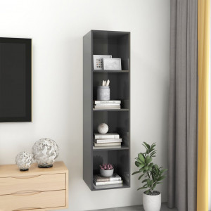 Dulap TV montat pe perete, gri extralucios, 37x37x142,5 cm, PAL - Img 8