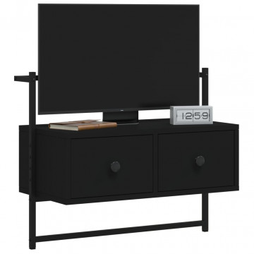 Dulap TV montat pe perete, negru, 60,5x30x51 cm, lemn prelucrat - Img 3