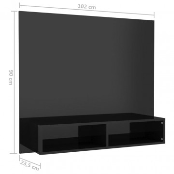 Dulap TV montat pe perete negru extralucios 102x23,5x90 cm PAL - Img 7