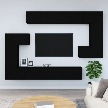 Dulap TV montat pe perete, negru, lemn prelucrat - Img 1