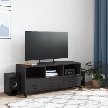 Dulap TV, negru, 100,5x39x43,5 cm, oțel laminat la rece - Img 3