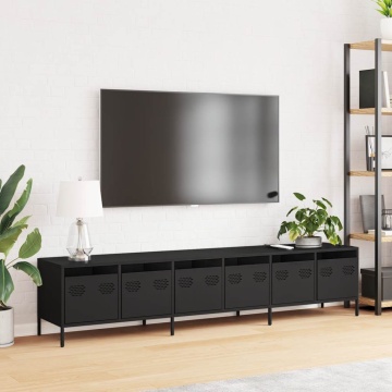 Dulap TV, negru, 202x39x43,5 cm, oțel laminat la rece - Img 3