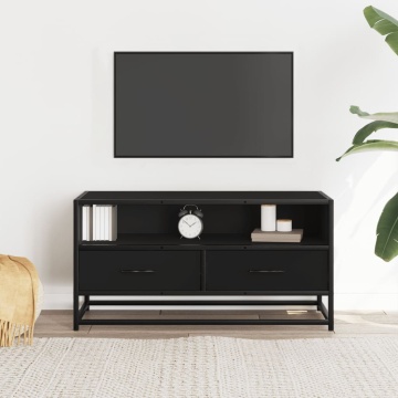 Dulap TV, negru, 80x34,5x40 cm, lemn prelucrat și metal - Img 3