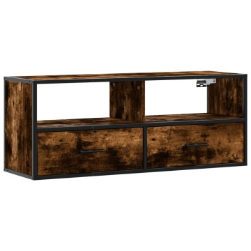 Dulap TV stejar fumuriu 100x31x39,5 cm, lemn prelucrat și metal - Img 2