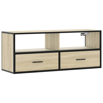 Dulap TV stejar sonoma, 100x31x39,5 cm, lemn prelucrat și metal - Img 2