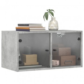 Dulapuri de perete cu uși sticlă 2 buc. gri beton 68,5x37x35 cm - Img 4