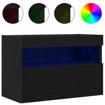 Dulapuri pentru TV cu lumini LED 2 buc Negru Stejar 60x30x40 cm - Img 4