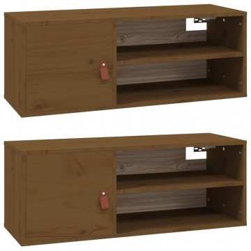 Dulapuri perete 2 buc. maro miere, 80x30x30 cm, lemn masiv pin - Img 2
