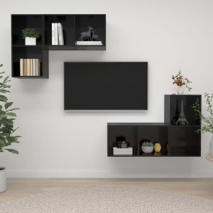 Dulapuri TV montate pe perete, 4 buc., negru extralucios, PAL - Img 1