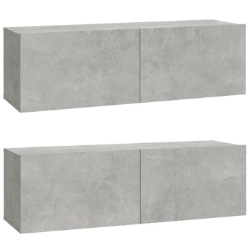 Dulapuri TV perete 2 buc. gri beton 100x30x30 cm lemn compozit - Img 2
