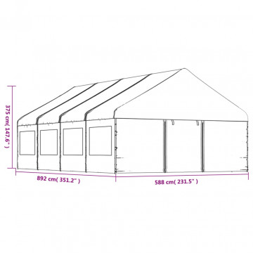 Foișor cu acoperiș, alb, 8,92x5,88x3,75 m, polietilenă - Img 7