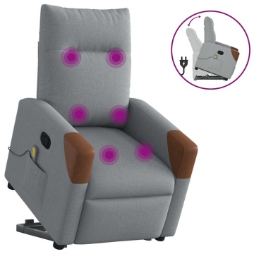 Fotoliu de masaj rabatabil cu ridicare, gri deschis, textil - Img 1
