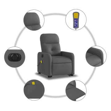 Fotoliu electric masaj rabatabil cu ridicare, gri închis textil - Img 6