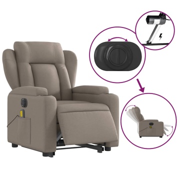 Fotoliu electric masaj rabatabil cu ridicare, gri taupe, textil - Img 5