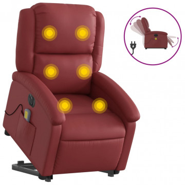 Fotoliu electric masaj rabatabil cu ridicare, roșu vin - Img 2