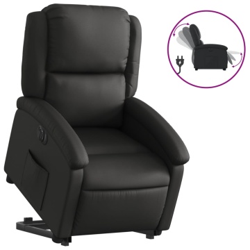 Fotoliu rabatabil electric cu ridicare, negru, piele naturală - Img 2