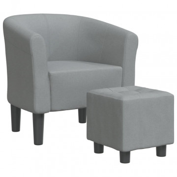 Fotoliu tip cuvă cu taburet, gri deschis, material textil - Img 2