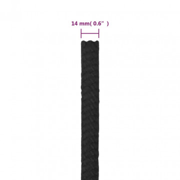 Frânghie de barcă, negru complet, 14 mm, 50 m, polipropilenă - Img 4