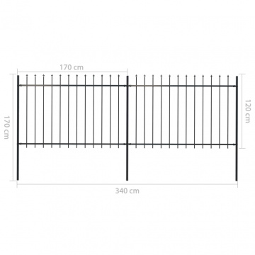 Gard de grădină cu vârf suliță, negru, 3,4 m, oțel - Img 5