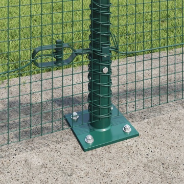 Gard din Sârmă Sudată cu 13 Stâlpi Flanșați Verde 0.4x25 m Oțel - Img 4