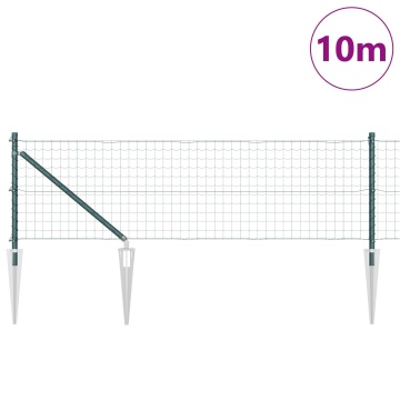 Gard Euro cu 7 Stâlpi cu Cuie 0.8x10 m Oțel galvanizat Verde - Img 3